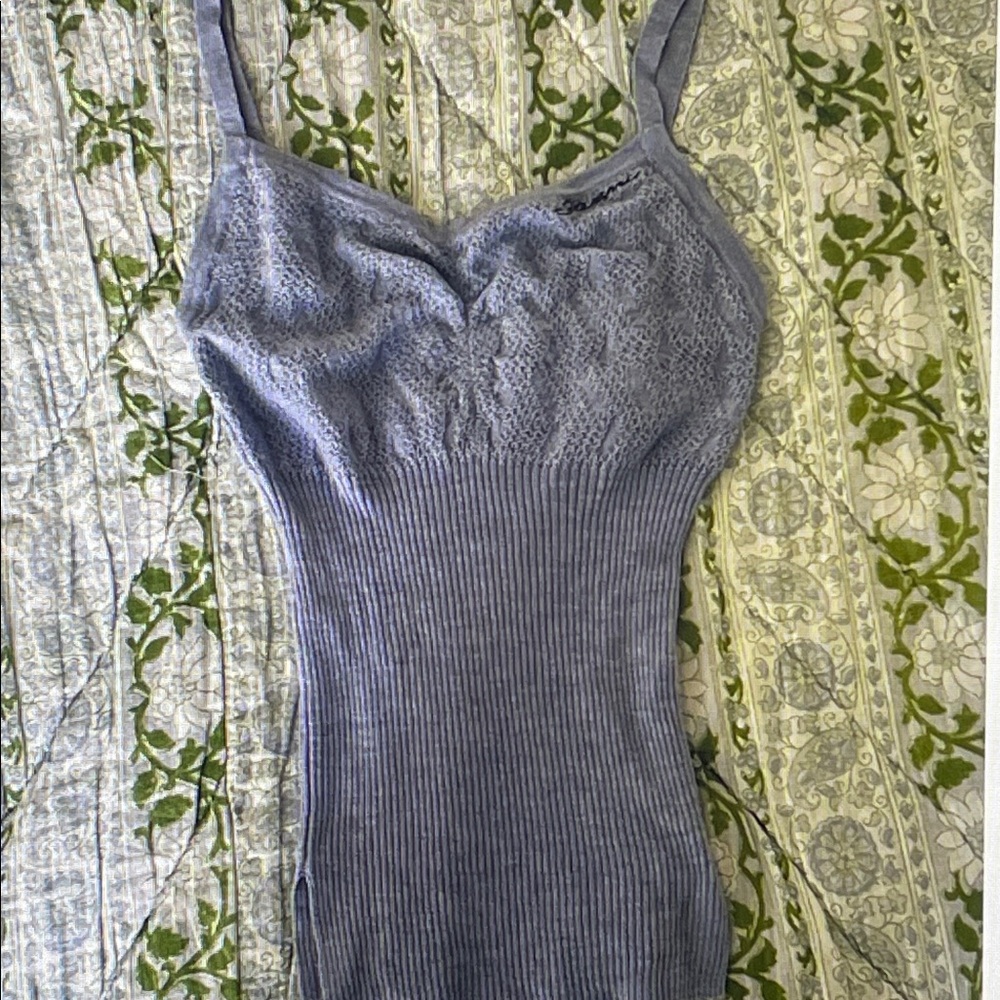 Ganni Lavender Ribbed Lace-Detail Camisole
